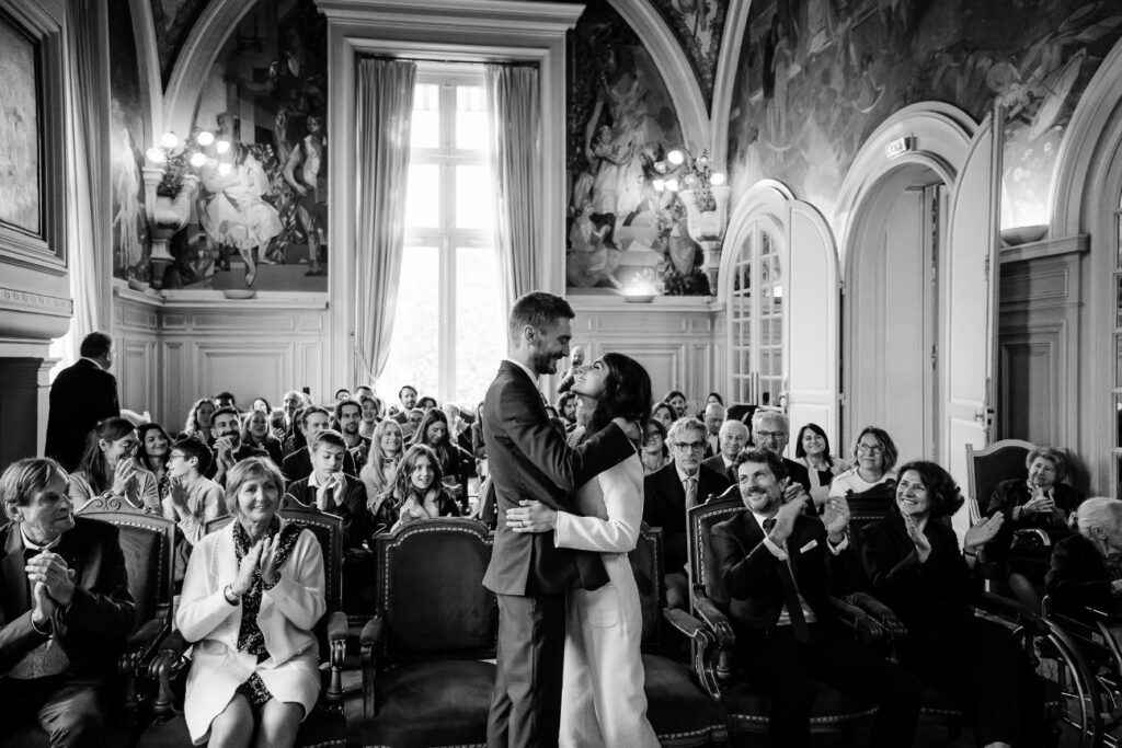 Just married moment at Neuilly-sur-Seine city hall near Paris